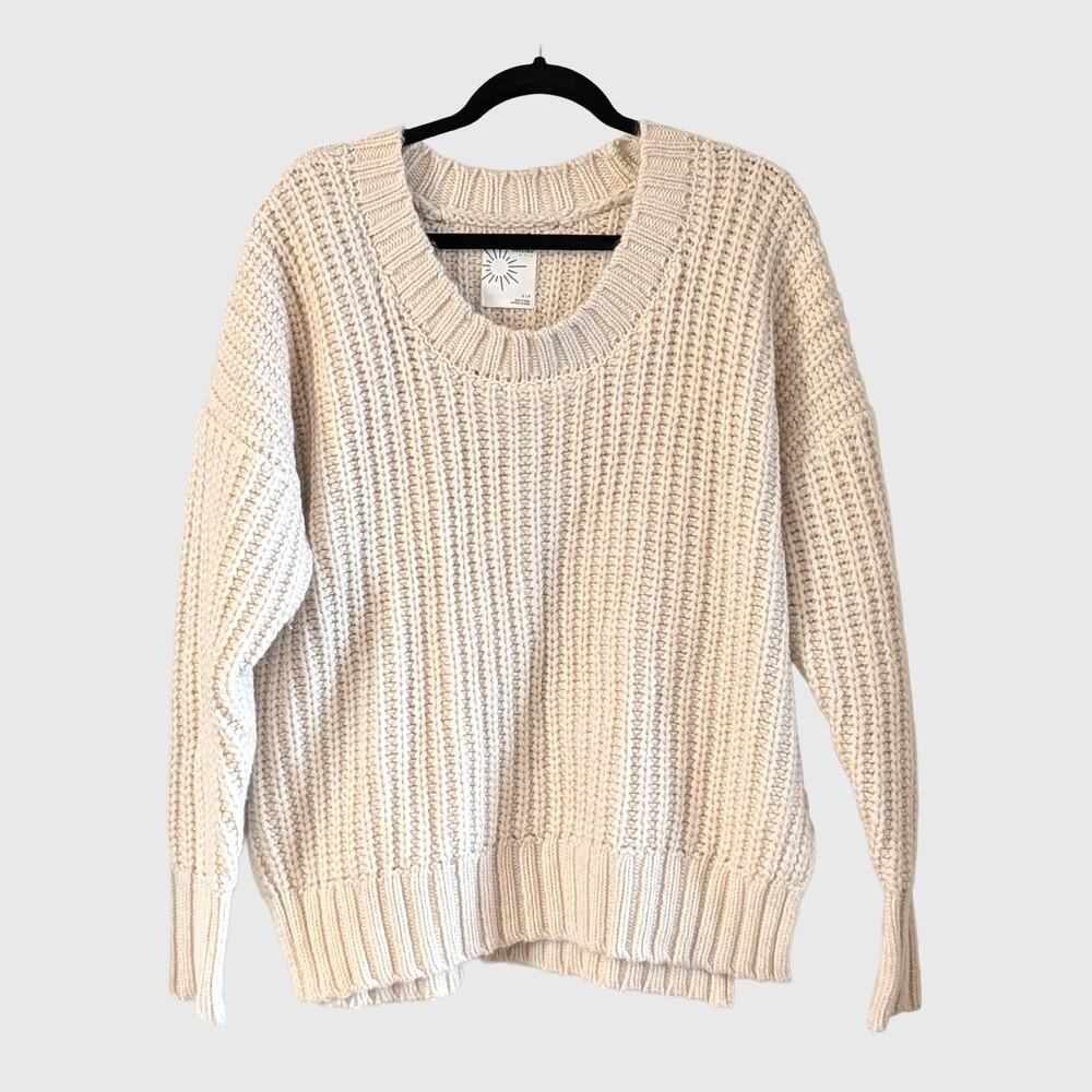 OFFLINE by Aerie Chunky Knit Sweater S Cream Oversized Thumbhole Side Slit